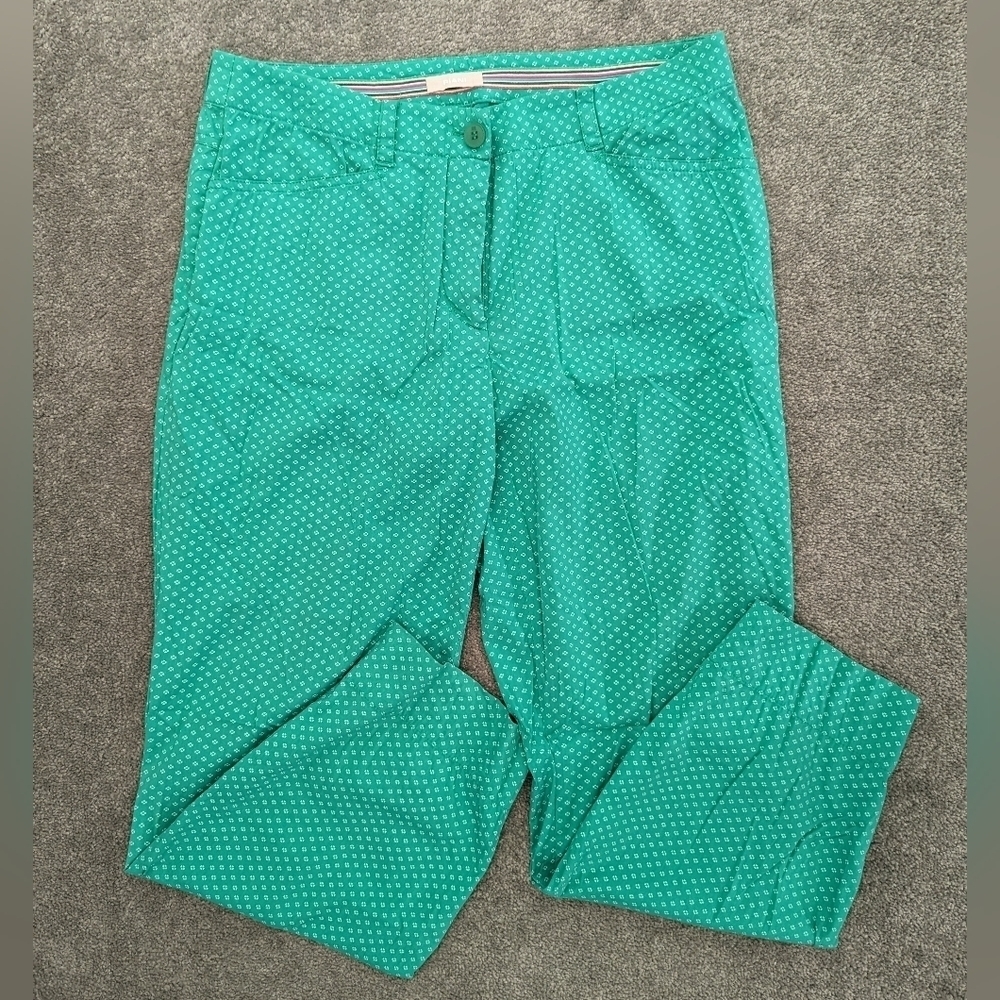 Riani Women's Green White Cropped Trousers Size 10 Cotton